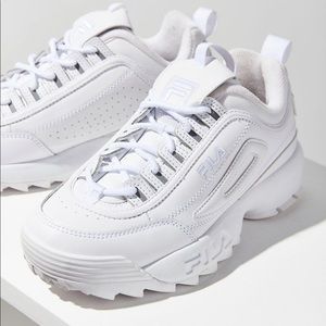 All white fila disruptor 2 shoes